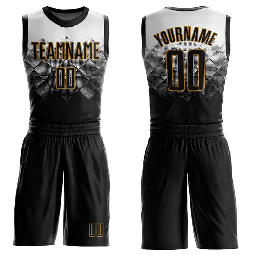 Custom White Black-Old Gold Round Neck Sublimation Basketball Uniform Jersey