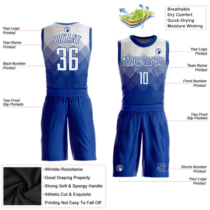 Custom Royal White Round Neck Sublimation Basketball Uniform Jersey