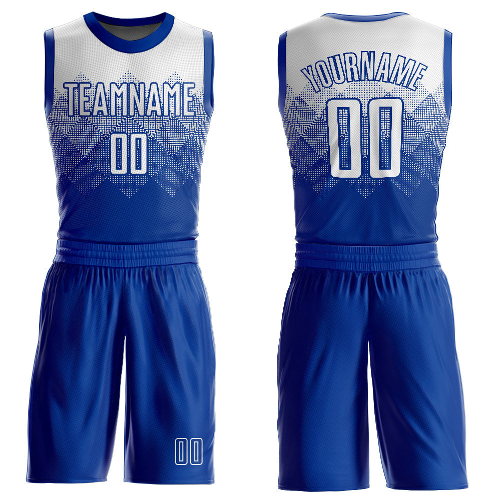 Custom Royal White Round Neck Sublimation Basketball Uniform Jersey
