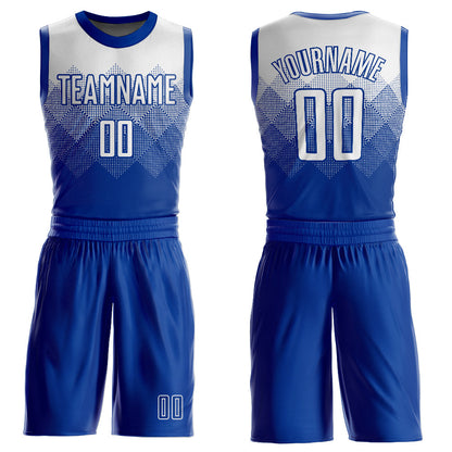 Custom Royal White Round Neck Sublimation Basketball Uniform Jersey