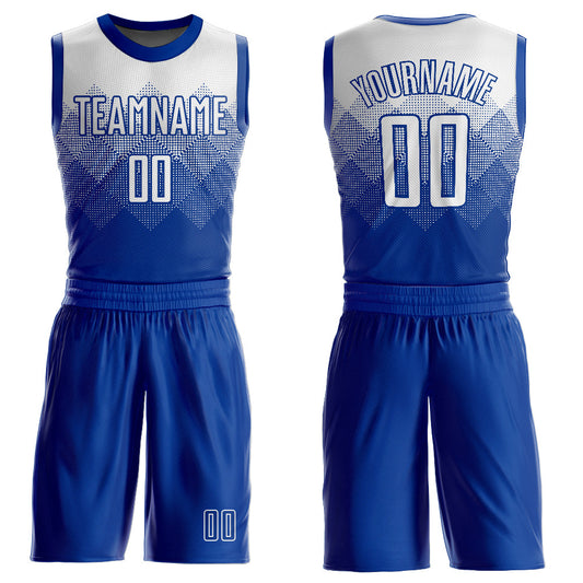 Custom Royal White Round Neck Sublimation Basketball Uniform Jersey
