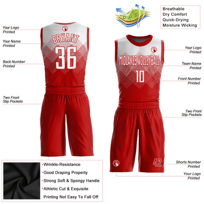 Custom Red White Round Neck Sublimation Basketball Uniform Jersey