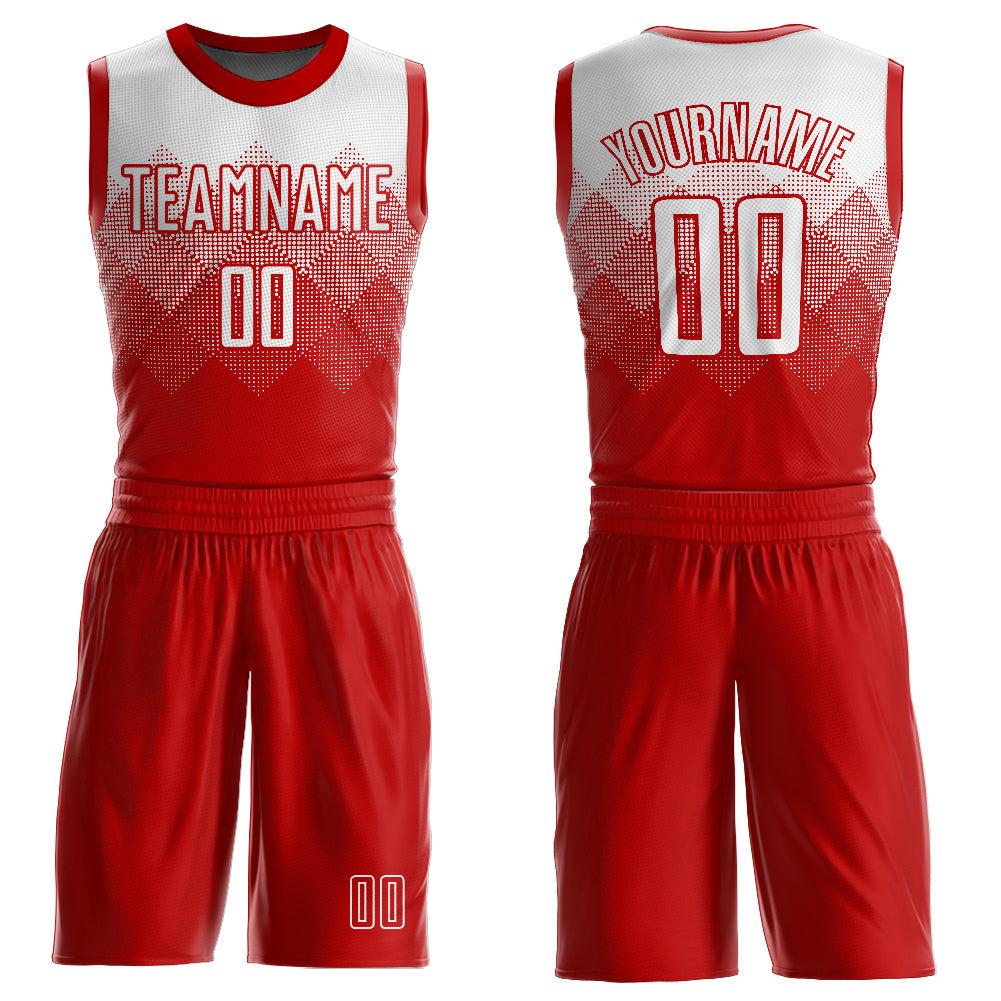 Custom Red White Round Neck Sublimation Basketball Uniform Jersey