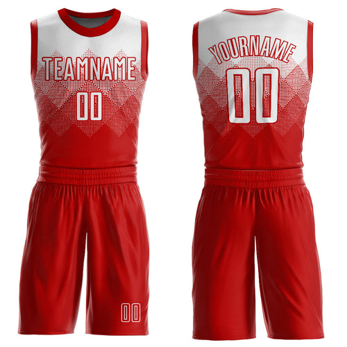 Custom Red White Round Neck Sublimation Basketball Uniform Jersey