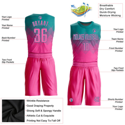 Custom Teal Pink Round Neck Sublimation Basketball Uniform Jersey