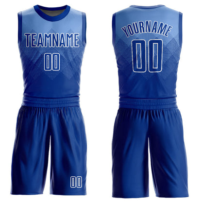 Custom Light Blue Royal-White Round Neck Sublimation Basketball Uniform Jersey