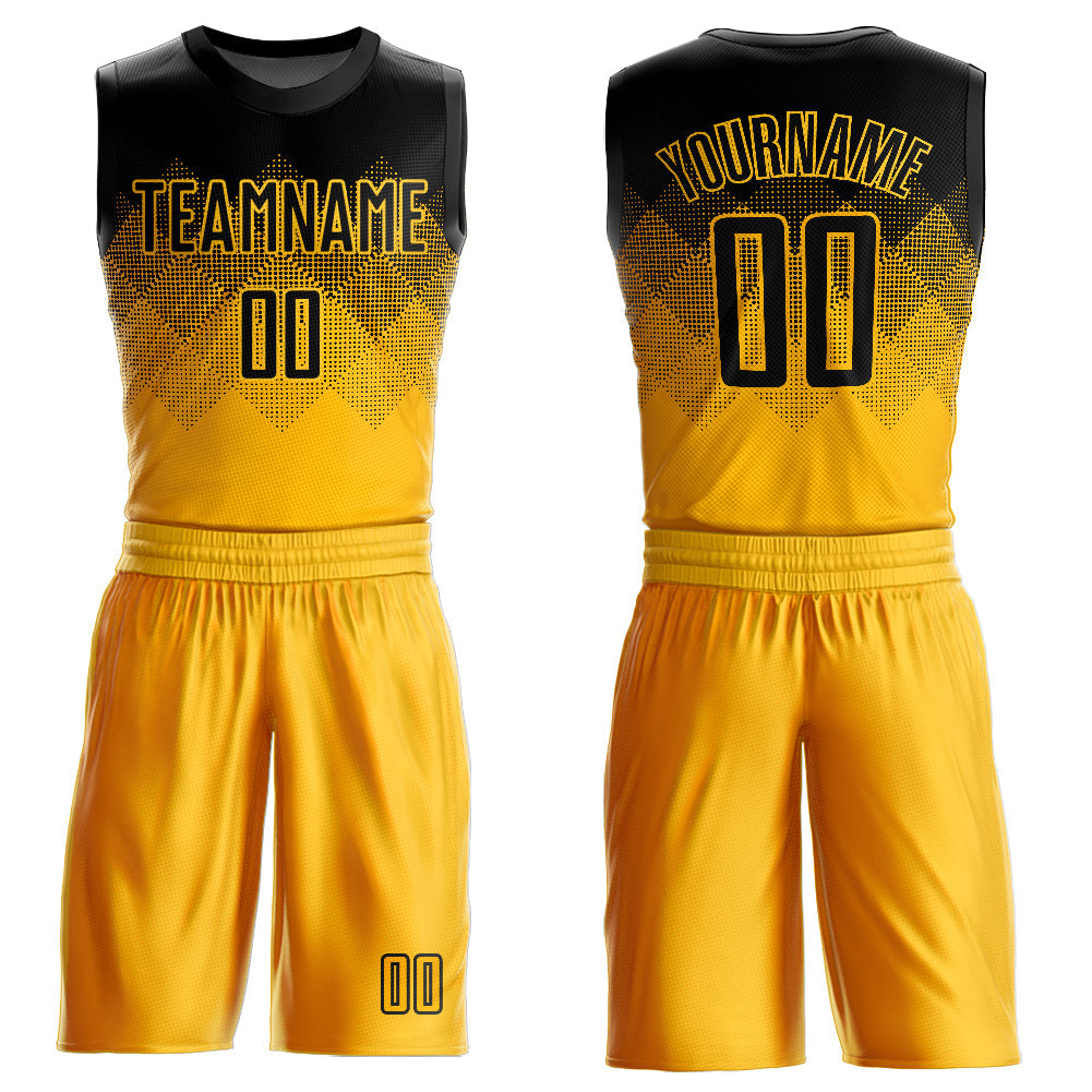 Custom Yellow Black Round Neck Sublimation Basketball Uniform Jersey