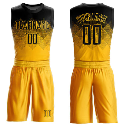 Custom Yellow Black Round Neck Sublimation Basketball Uniform Jersey