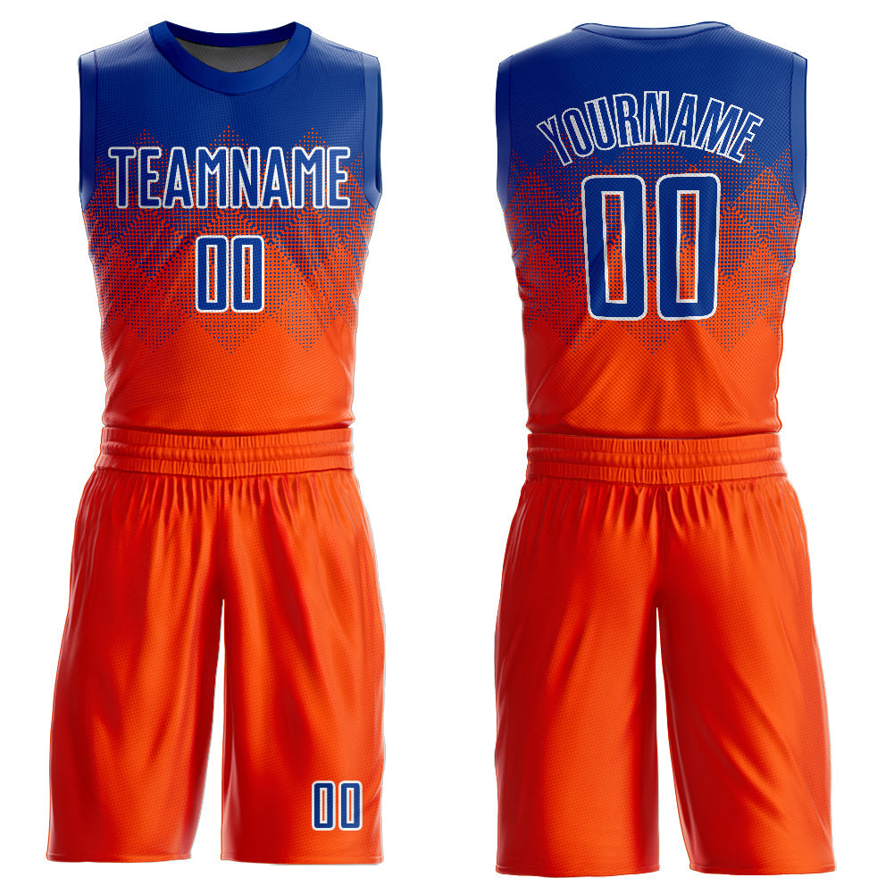 Custom Orange Royal-White Round Neck Sublimation Basketball Uniform Jersey