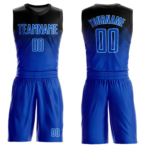 Custom Black Royal-Light Blue Round Neck Sublimation Basketball Uniform Jersey