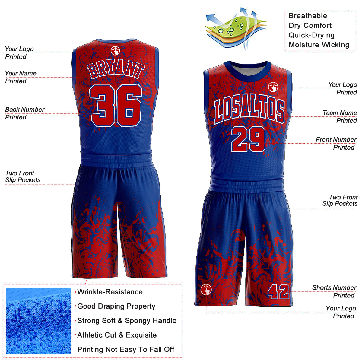 Custom Royal Red-White Round Neck Sublimation Basketball Uniform Jersey