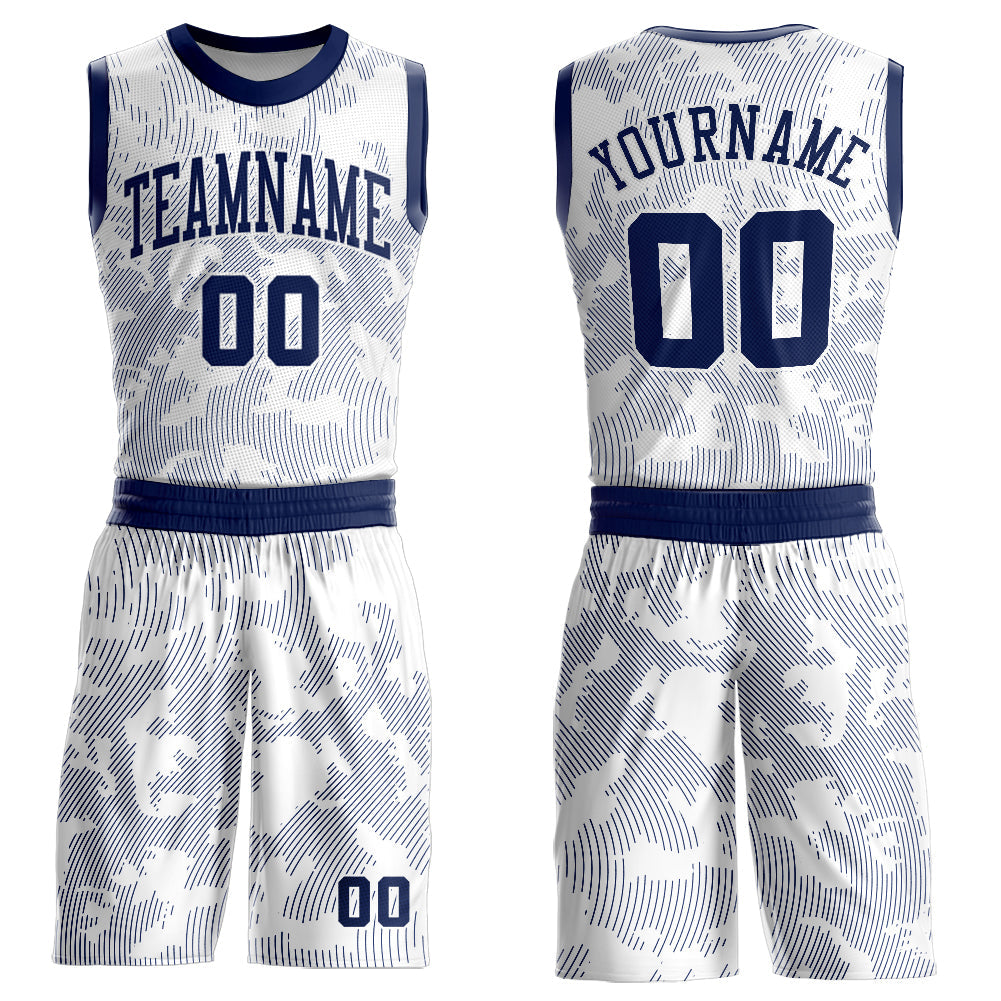 Custom White Navy Round Neck Sublimation Basketball Uniform Jersey