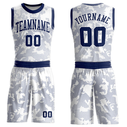 Custom White Navy Round Neck Sublimation Basketball Uniform Jersey