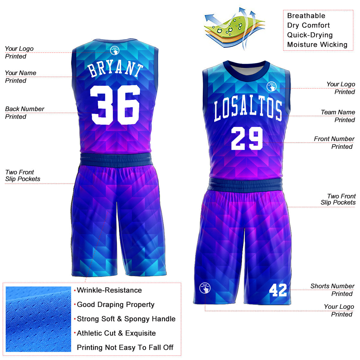 Custom Royal White Light Blue-Hot Pink Round Neck Sublimation Basketball Uniform Jersey
