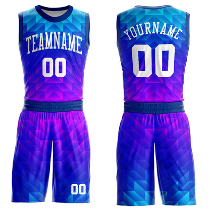 Custom Royal White Light Blue-Hot Pink Round Neck Sublimation Basketball Uniform Jersey