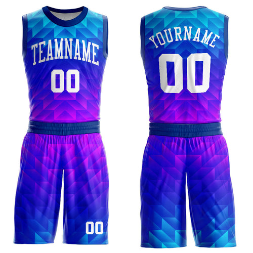 Custom Royal White Light Blue-Hot Pink Round Neck Sublimation Basketball Uniform Jersey