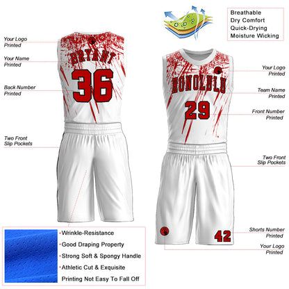 Custom White Red=Black Round Neck Sublimation Basketball Uniform Jersey