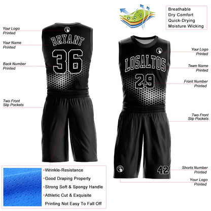 Custom Black White Round Neck Sublimation Basketball Uniform Jersey