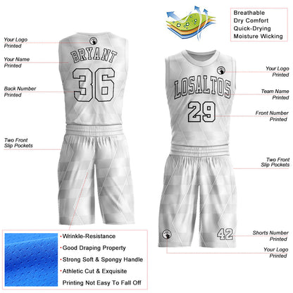 Custom Gray White-Black Round Neck Sublimation Basketball Uniform Jersey