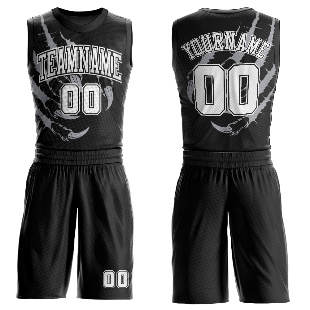 Custom Black White Animals Claws Round Neck Sublimation Basketball Uniform Jersey