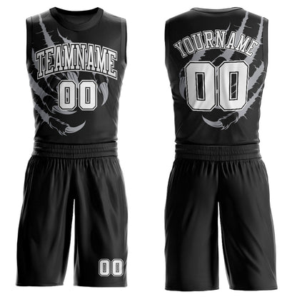 Custom Black White Animals Claws Round Neck Sublimation Basketball Uniform Jersey