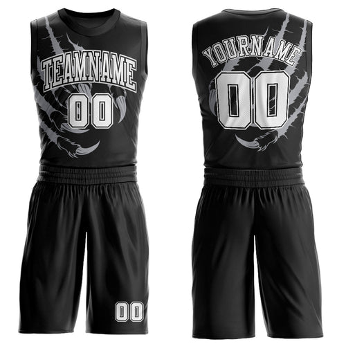 Custom Black White Animals Claws Round Neck Sublimation Basketball Uniform Jersey