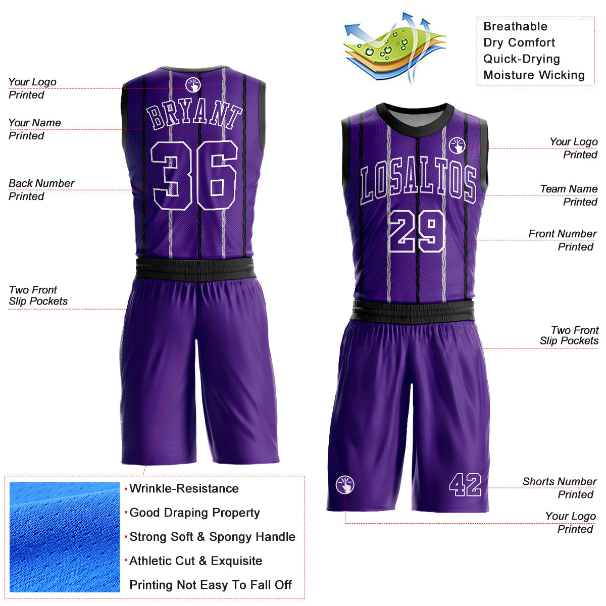 Custom Purple Black-White Round Neck Sublimation Basketball Uniform Jersey