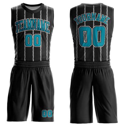 Custom Black Teal-White Round Neck Sublimation Basketball Uniform Jersey