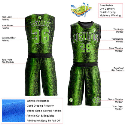 Custom Black Neon Green-White Animal Fur Print Round Neck Sublimation Basketball Uniform Jersey