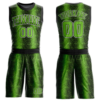 Custom Black Neon Green-White Animal Fur Print Round Neck Sublimation Basketball Uniform Jersey