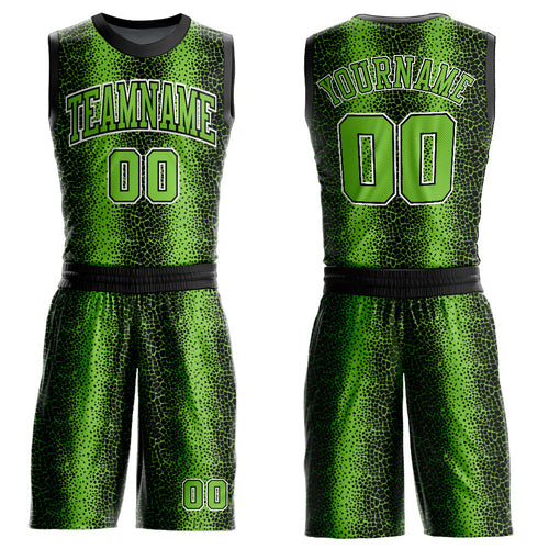 Custom Black Neon Green-White Animal Fur Print Round Neck Sublimation Basketball Uniform Jersey