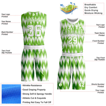 Custom White Neon Green Round Neck Sublimation Basketball Uniform Jersey