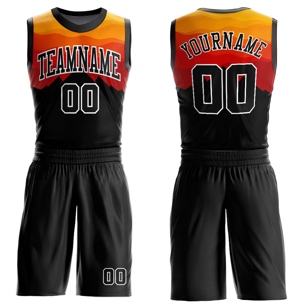 Custom Black Gold-Red Round Neck Sublimation Basketball Uniform Jersey