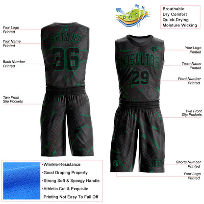 Custom Black Kelly Green Bright Lines Round Neck Sublimation Basketball Uniform Jersey