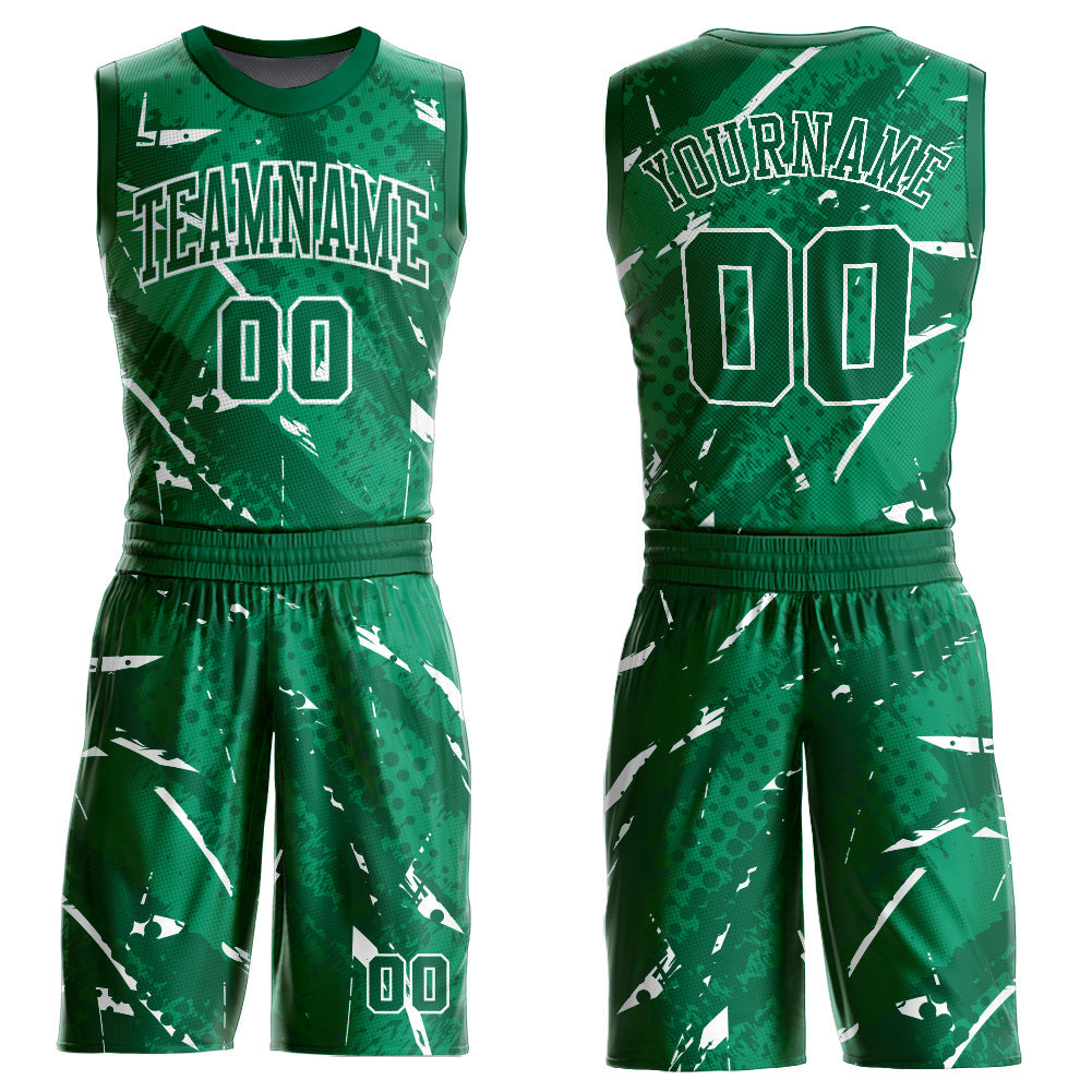 Custom Green White Bright Lines Round Neck Sublimation Basketball Uniform Jersey
