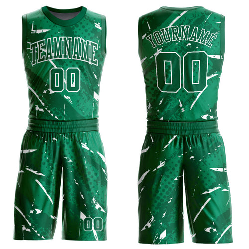 Custom Green White Bright Lines Round Neck Sublimation Basketball Uniform Jersey