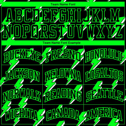Custom Black Neon Green Lightning Shapes Round Neck Sublimation Basketball Uniform Jersey