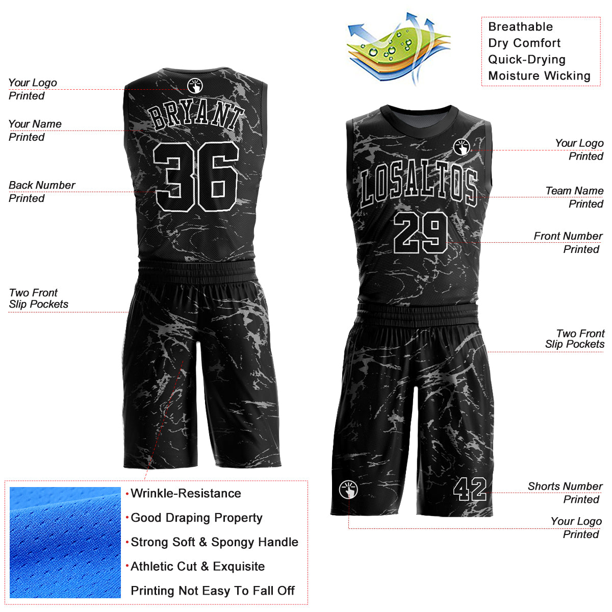 Custom Black White-Gray Abstract Grunge Art Round Neck Sublimation Basketball Uniform Jersey