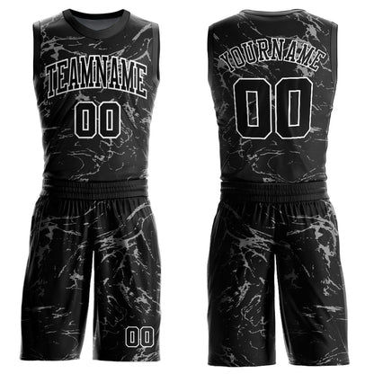 Custom Black White-Gray Abstract Grunge Art Round Neck Sublimation Basketball Uniform Jersey