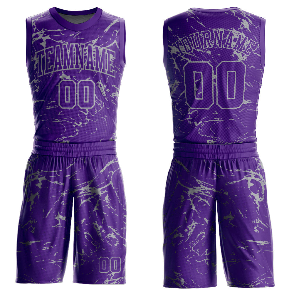 Custom Purple Light Gray Abstract Grunge Art Round Neck Sublimation Basketball Uniform Jersey