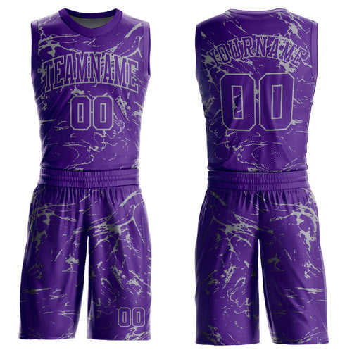 Custom Purple Light Gray Abstract Grunge Art Round Neck Sublimation Basketball Uniform Jersey