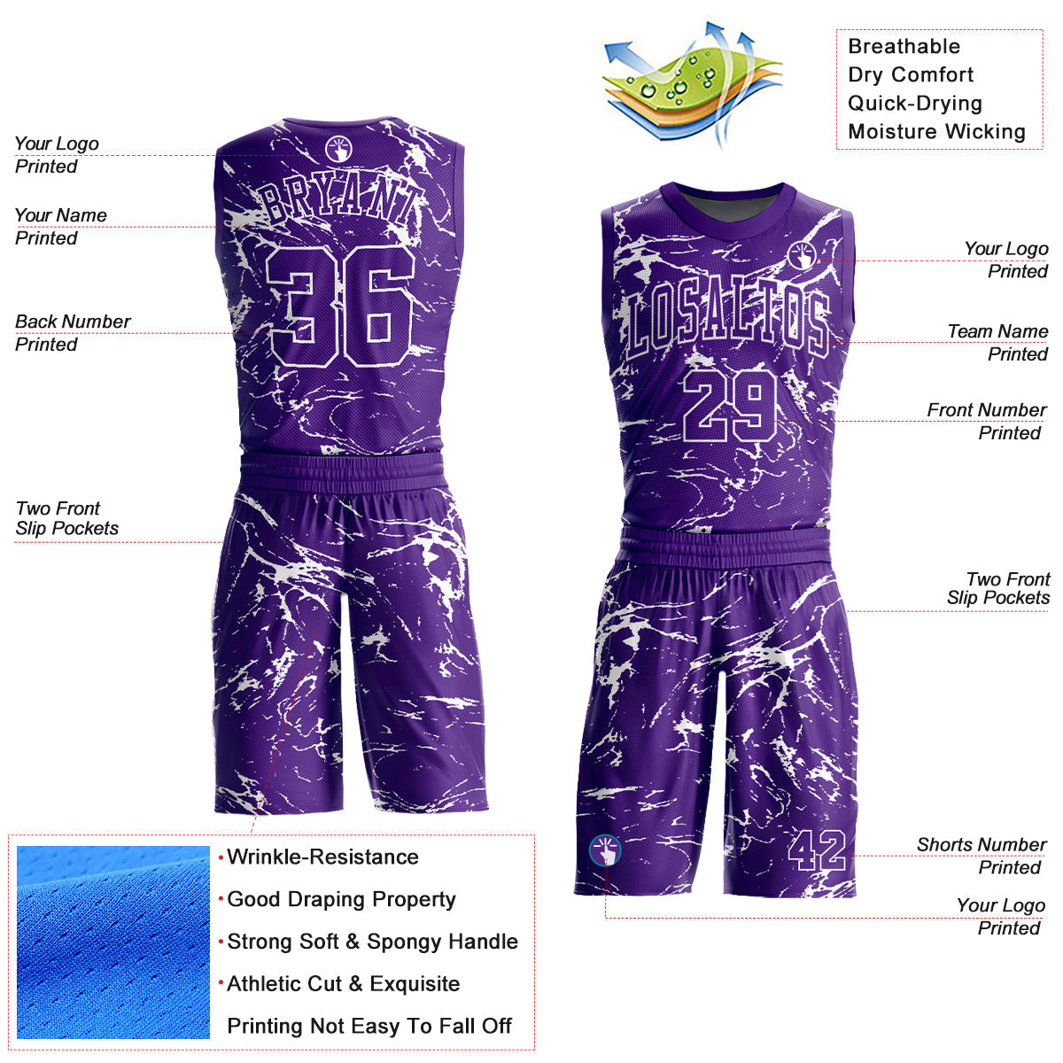 Custom Purple White Abstract Grunge Art Round Neck Sublimation Basketball Uniform Jersey