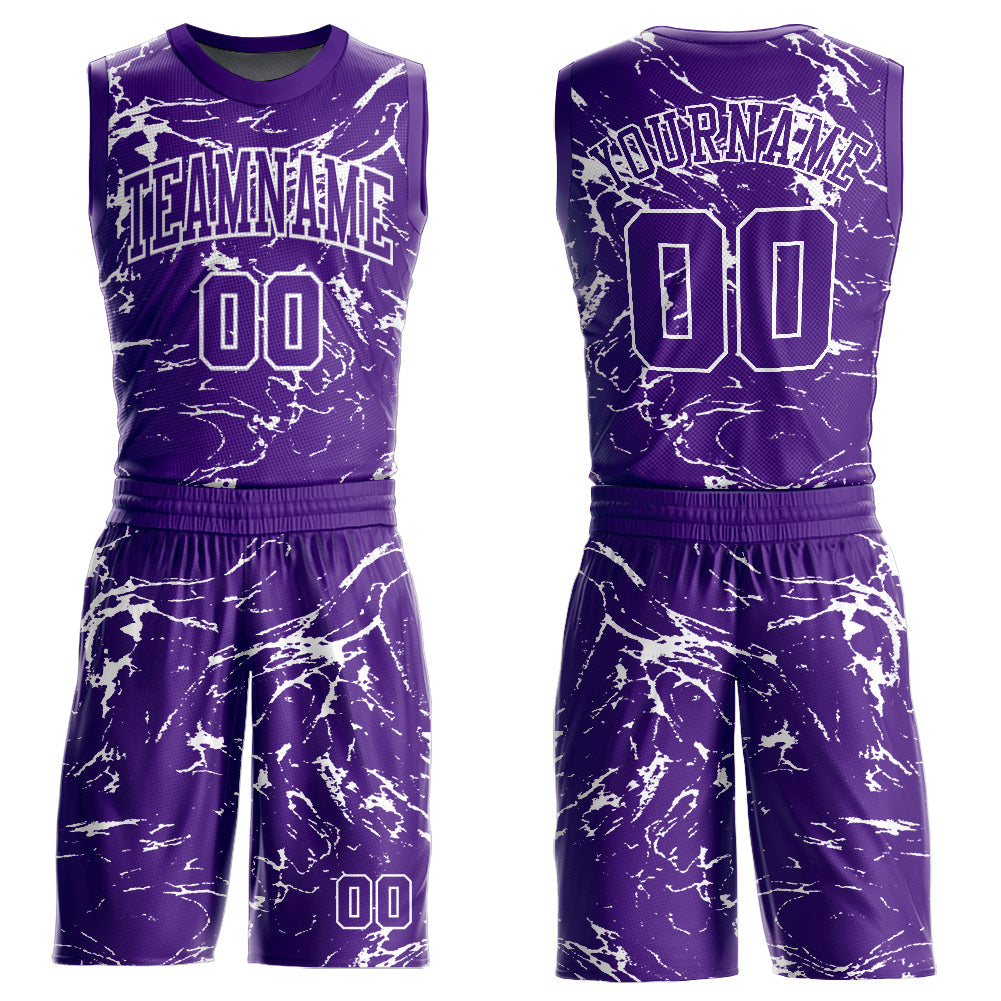 Custom Purple White Abstract Grunge Art Round Neck Sublimation Basketball Uniform Jersey