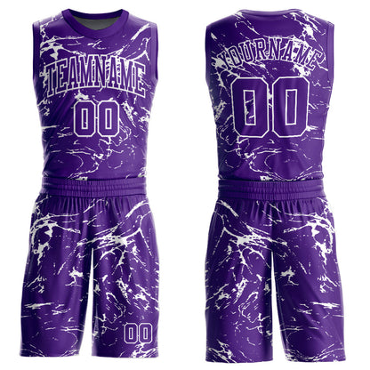 Custom Purple White Abstract Grunge Art Round Neck Sublimation Basketball Uniform Jersey