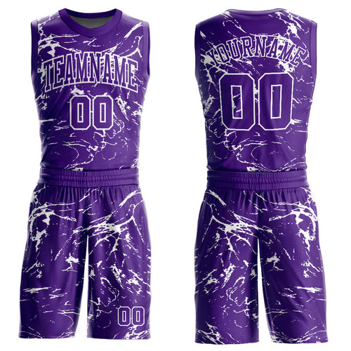 Custom Purple White Abstract Grunge Art Round Neck Sublimation Basketball Uniform Jersey