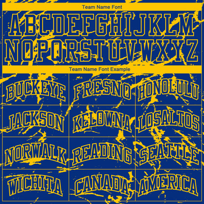 Custom Royal Gold Abstract Grunge Art Round Neck Sublimation Basketball Uniform Jersey