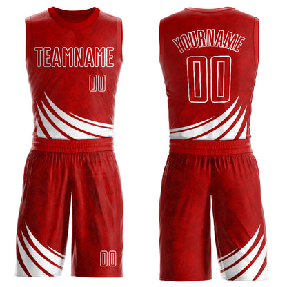 Custom Red White Wind Shapes Round Neck Sublimation Basketball Uniform Jersey