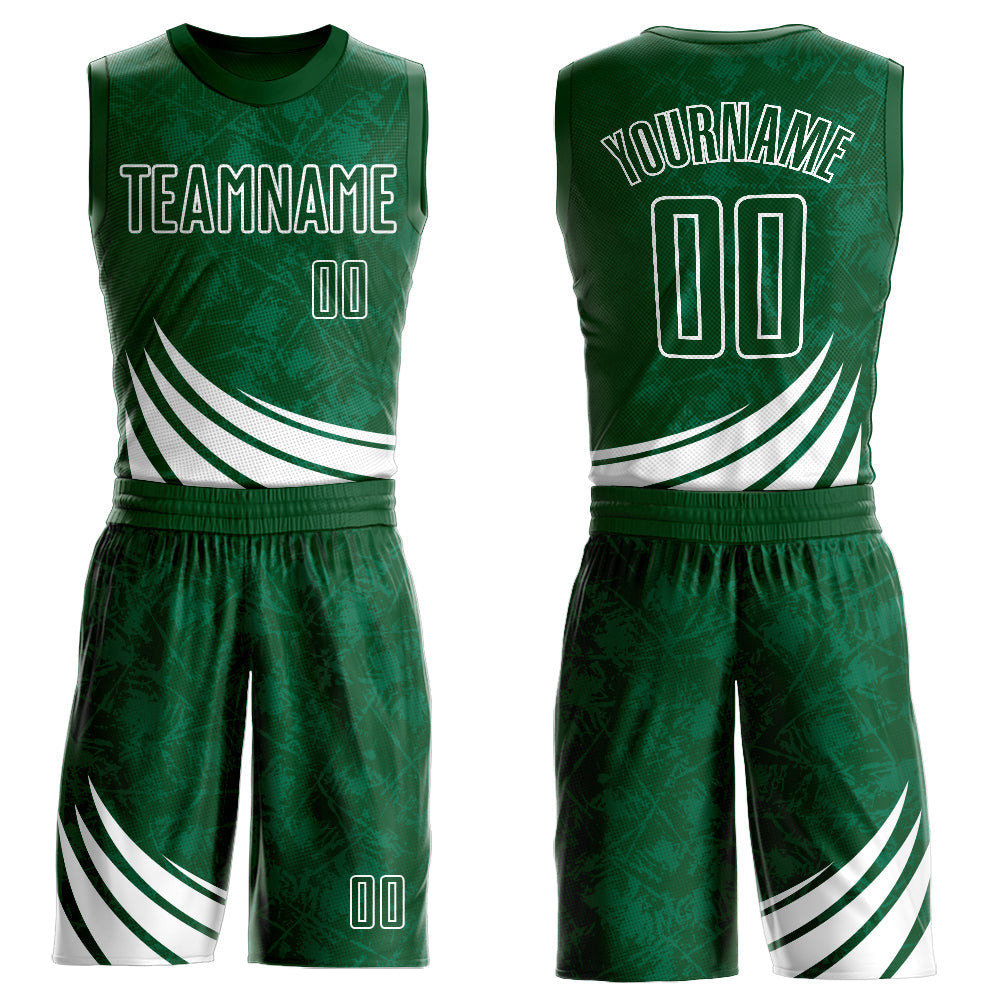 Custom Green White Wind Shapes Round Neck Sublimation Basketball Uniform Jersey