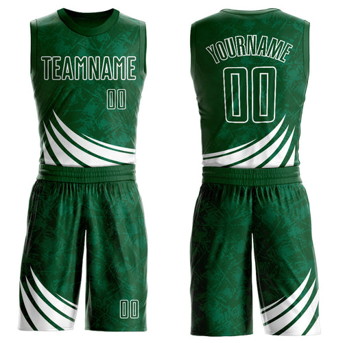 Custom Green White Wind Shapes Round Neck Sublimation Basketball Uniform Jersey