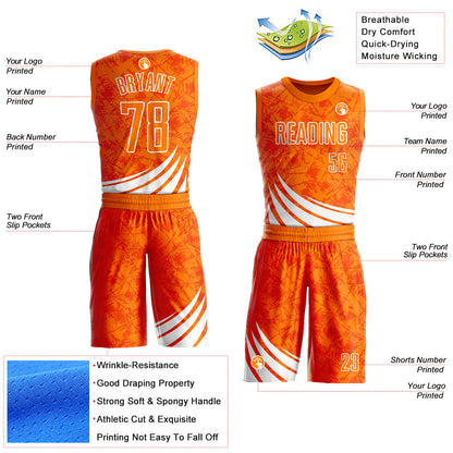 Custom Bay Orange White Wind Shapes Round Neck Sublimation Basketball Uniform Jersey